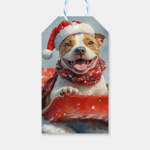 Pitbull Dog in Sledge Let it Snow Christmas Gift Tags