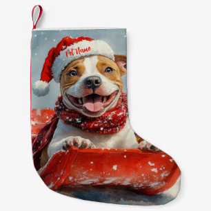 Pitbull Dog in Sledge Let it Snow Christmas Small Christmas Stocking