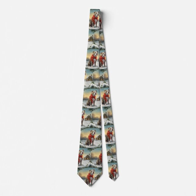 Pitbull Dog in Snow Christmas Tie (Front)
