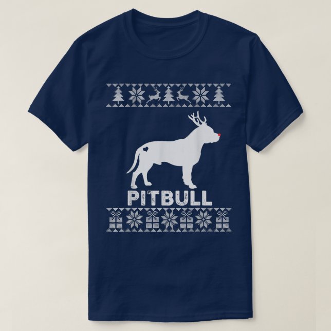 Pitbull Dog Lover Christmas Reindeer Ugly Christma T-Shirt (Design Front)