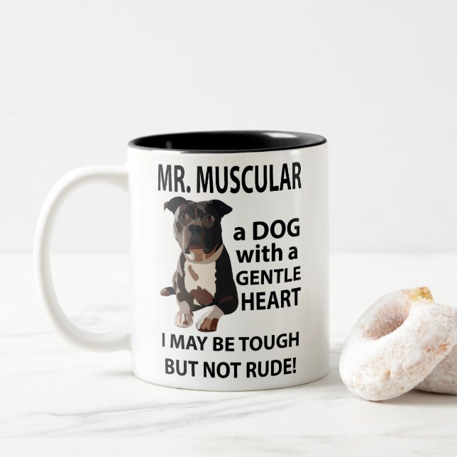 Pitbull Dog Lover Two-Tone Coffee Mug (With Donut)