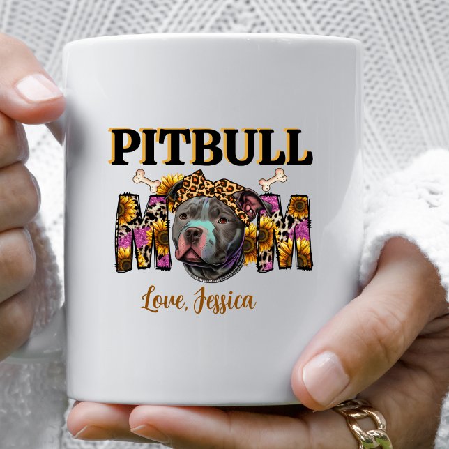 Pitbull Dog Mama Leopard Print Sunflowers  Coffee Mug (Creator Uploaded)