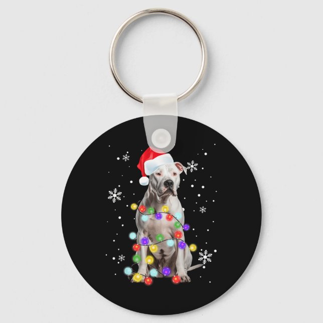 Pitbull Dog Merry Dogmas Santa Pitbull Christmas T Key Ring (Front)
