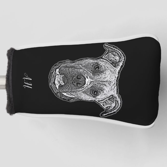 Pitbull dog monogrammed putter golf head cover (Front)