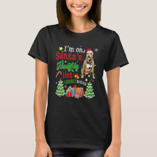 Pitbull Dog On Santa's Naughty List Xmas T-Shirt
