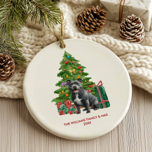 Pitbull Dog Personalised Christmas Ceramic Tree Decoration