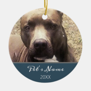 Pitbull Dog Pet Photo Blue Christmas Personalised  Ceramic Tree Decoration