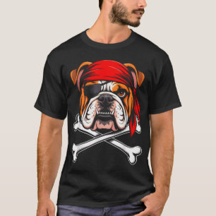 Pitbull Dog Pirate Boys Kids Skull Halloween T-Shirt