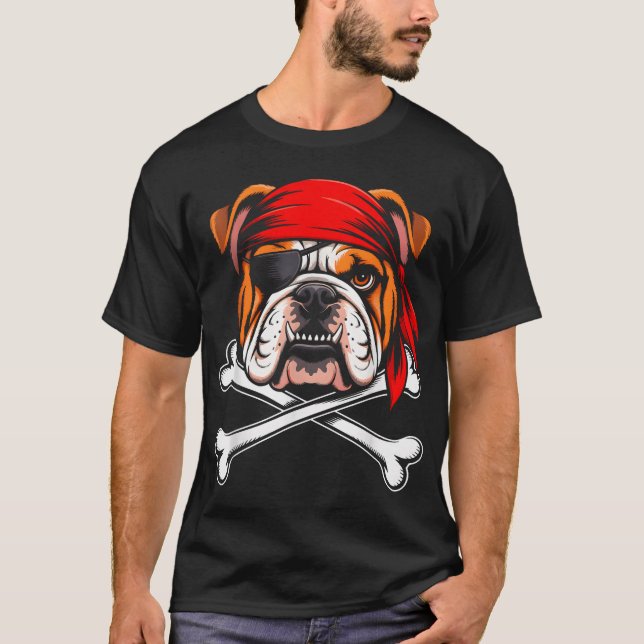 Pitbull Dog Pirate Boys Kids Skull Halloween  T-Shirt (Front)