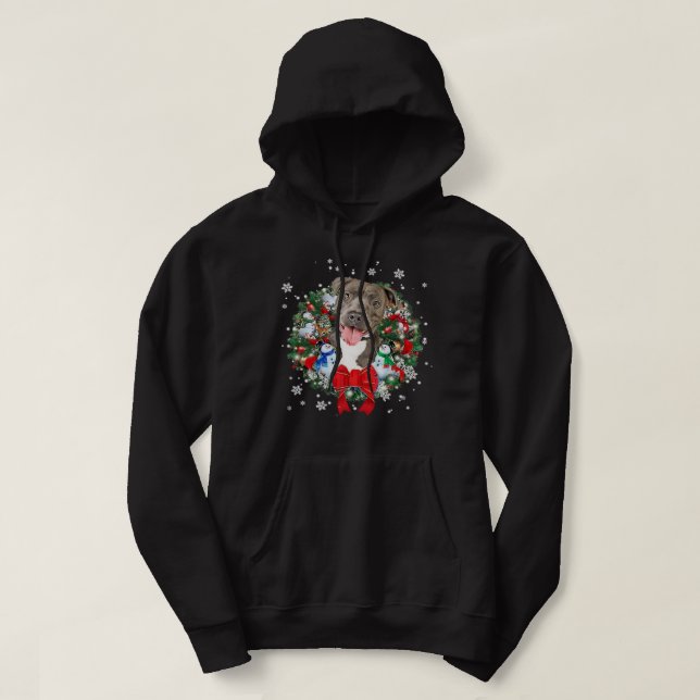 Pitbull Dog Pitbull Dog Christmas Tree Lights Funn Hoodie (Design Front)