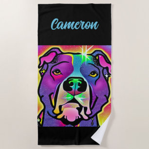 Pitbull Dog Pop Art Personalised   Beach Towel
