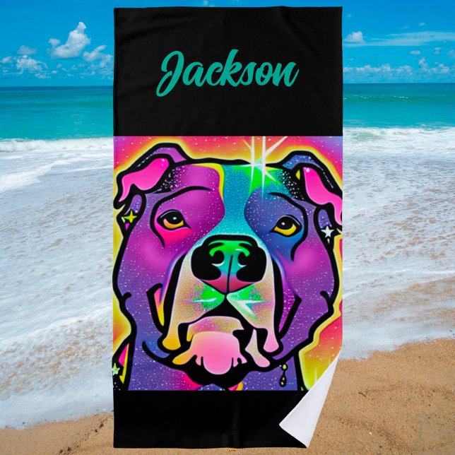 Pitbull Dog Pop Art Personalised   Beach Towel (Creator Uploaded)