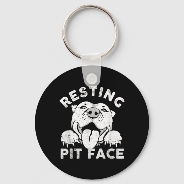 Pitbull Dog Resting Pit Face Sarcastic Humour Key Ring (Front)