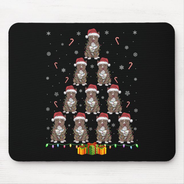 Pitbull Dog Santa Hat Xmas Lights Men Women Christ Mouse Mat (Front)