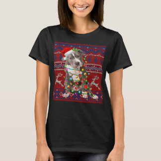 Pitbull Dog Santa Pitbull Christmas Tree Lights Ug T-Shirt