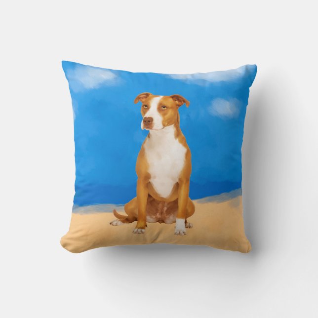 Pitbull Dog Sitting On Beach Cushion (Front)