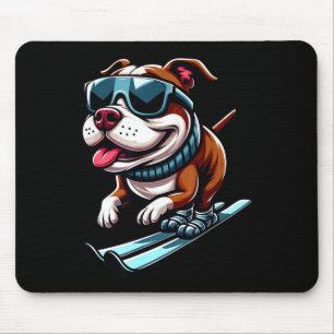 Pitbull dog skiing winter sports fun mouse mat