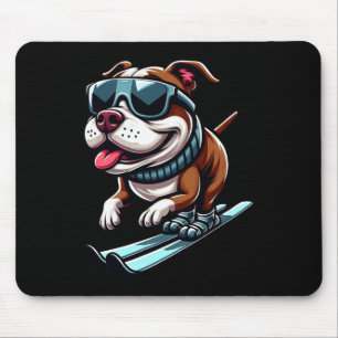 Pitbull Dog Skiing Winter Sports Fun Mouse Mat