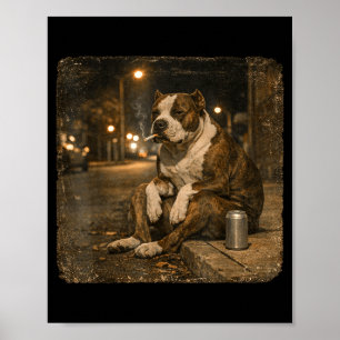 Pitbull Dog Smoking Cigarette Meme Funny Beer Poster