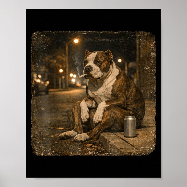 Pitbull Dog Smoking Cigarette Meme Funny Beer Poster (Front)