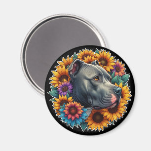 Pitbull Dog Surrounded by Vibrant Sunflowers Magnet