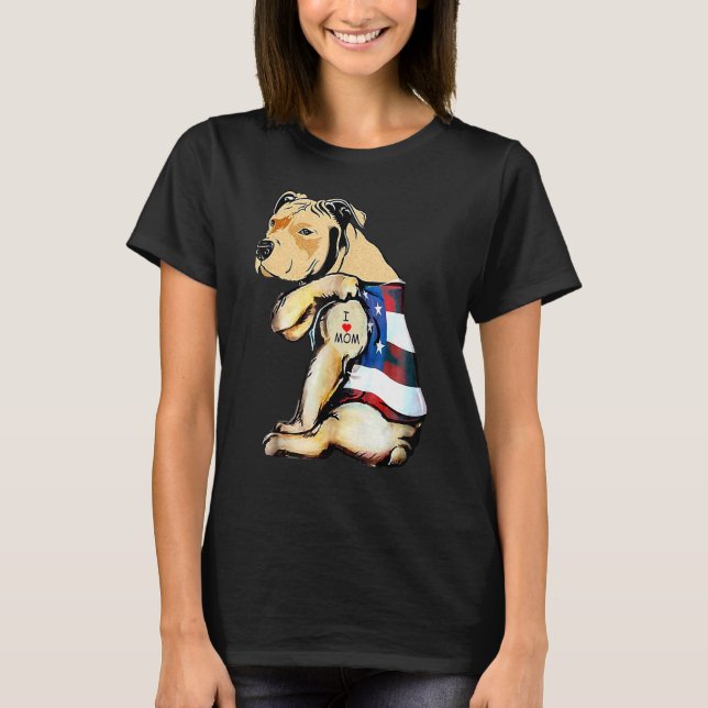 Pitbull Dog Tattoo I Love Mum Mother's Day T-Shirt (Front)