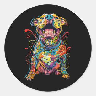 Pitbull Dog Tattooed Colourful Tattooed Dog Mum  Classic Round Sticker