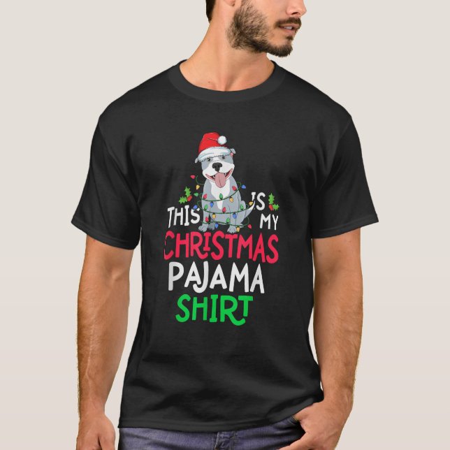 Pitbull Dog Tree Lights This Is My Christmas Pajam T-Shirt (Front)