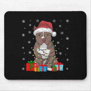 Pitbull Dog Ugly Xmas Lights Santa Hat Pitbull Dog Mouse Mat