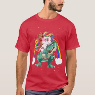 Pitbull Dog Unicorn Riding Dinosaur Tre Funny Chri T-Shirt