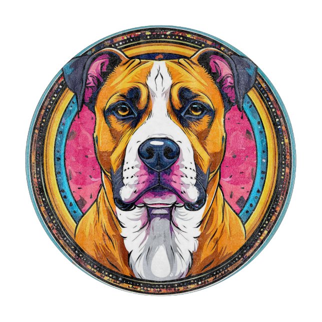 🐶 Pitbull Dog Vibrant Art Kitchen Decor Cutting Board (Front)