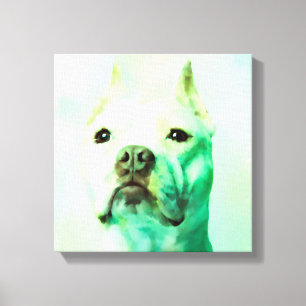 Pitbull Dog Water Colour Portrait Art Canvas Print