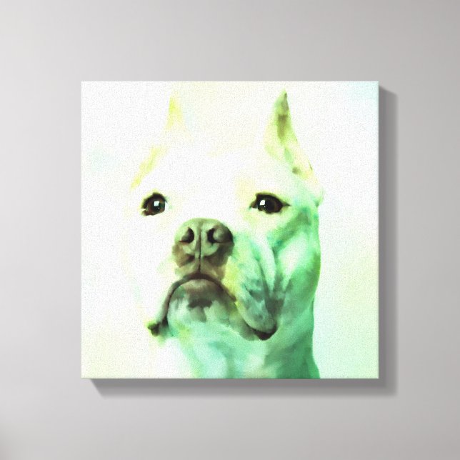 Pitbull Dog Water Colour Portrait Art Canvas Print (Front)