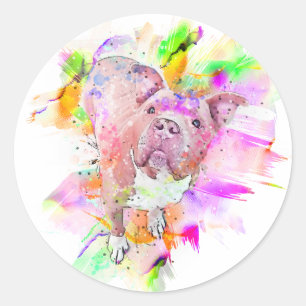 Pitbull Dog Watercolor Art Button Classic Round Sticker
