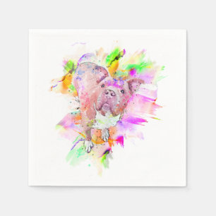 Pitbull Dog Watercolor Art Napkin