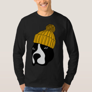 Pitbull Dog Wearing A Beanie T-Shirt