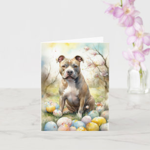 Pitbull Dog with Easter Eggs Holiday Card