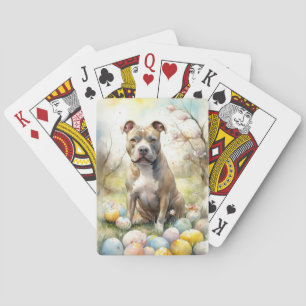 Pitbull Dog with Easter Eggs Holiday Playing Cards