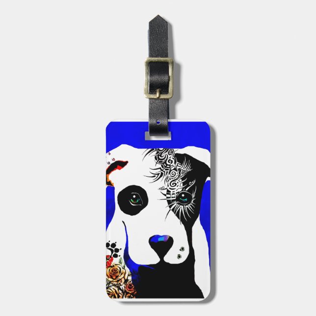 Pitbull dog with tattoos and piercings luggage tag (Front Vertical)