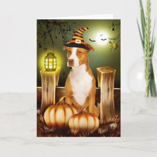 Pitbull Dog with Witch Hat Halloween  Card