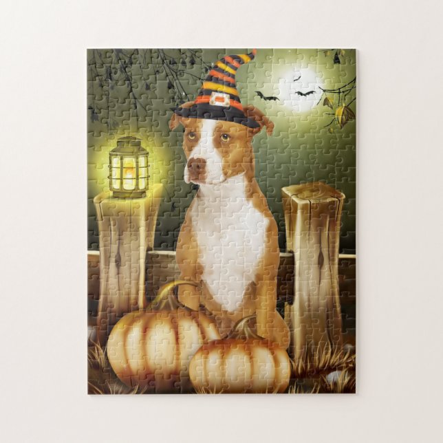 Pitbull Dog with Witch Hat  Jigsaw Puzzle (Vertical)