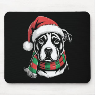 Pitbull Dog Xmas Santa Hat Scarf Christmas Costume Mouse Mat