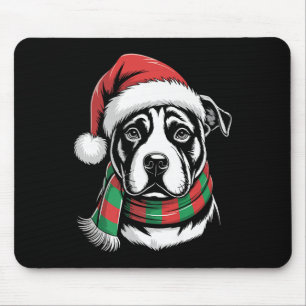 Pitbull Dog Xmas Santa Hat Scarf Christmas Costume Mouse Mat