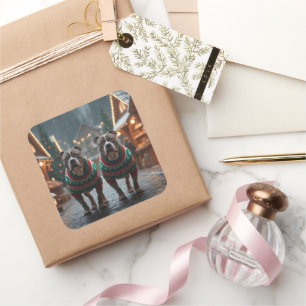 Pitbull Dogs Christmas Snow Holiday Square Sticker