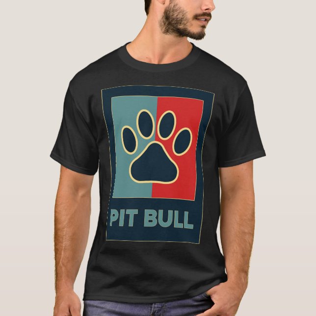 Pitbull Dogs Cool Retro Pit Bull Dog Lover Paw T-Shirt (Front)
