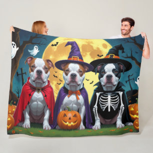 Pitbull Dogs Pumpkin Halloween Funny Fleece Blanket