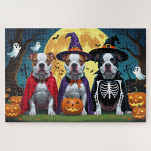 Pitbull Dogs Pumpkin Halloween Funny Jigsaw Puzzle