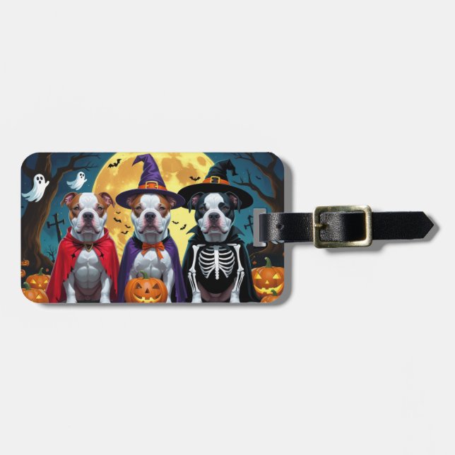 Pitbull Dogs Pumpkin Halloween Funny Luggage Tag (Front Horizontal)