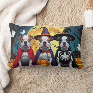 Pitbull Dogs Pumpkin Halloween Funny Lumbar Cushion