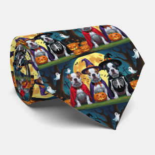 Pitbull Dogs Pumpkin Halloween Funny Tie